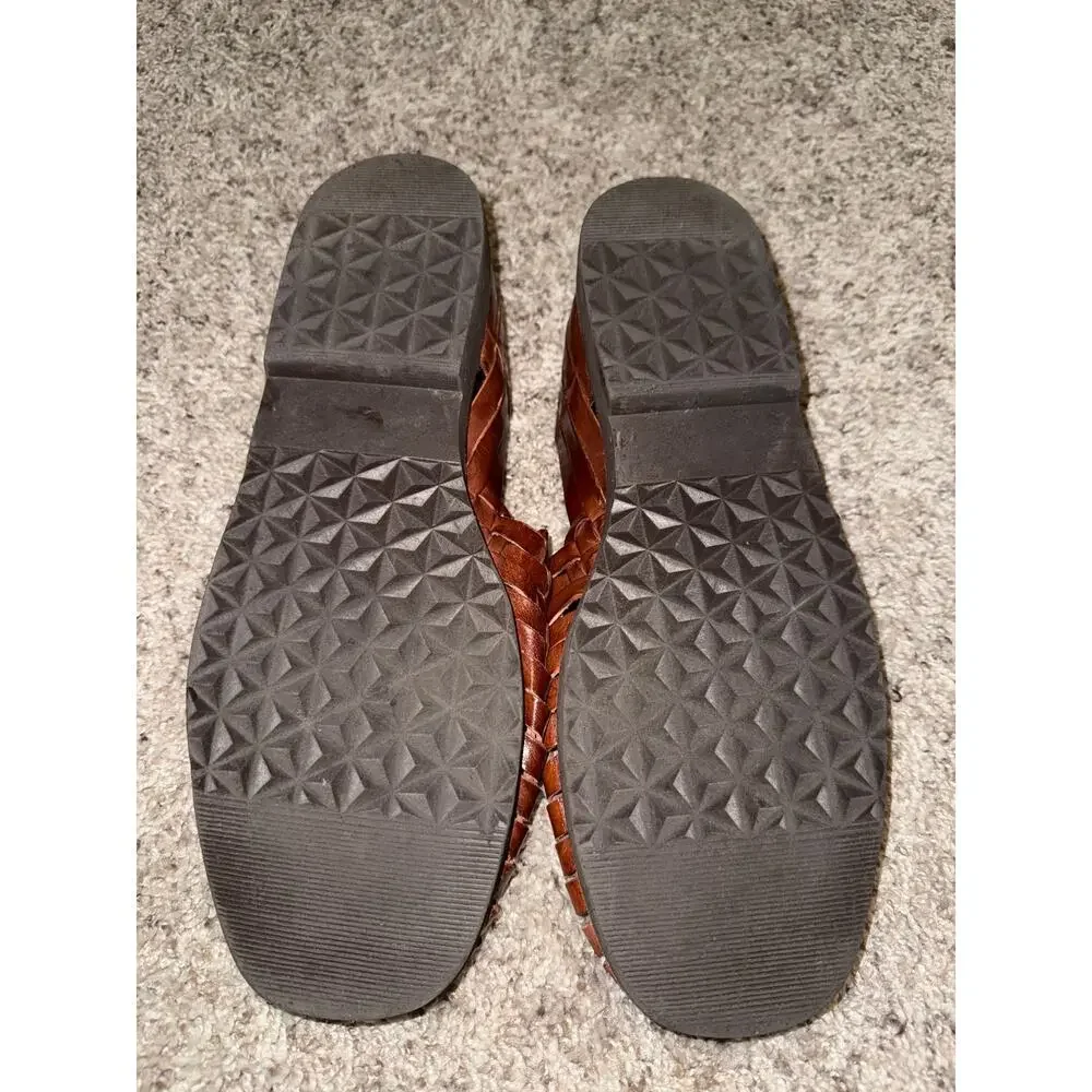 Men's Brown Woven Leather Sandals - Comfort Slip-On